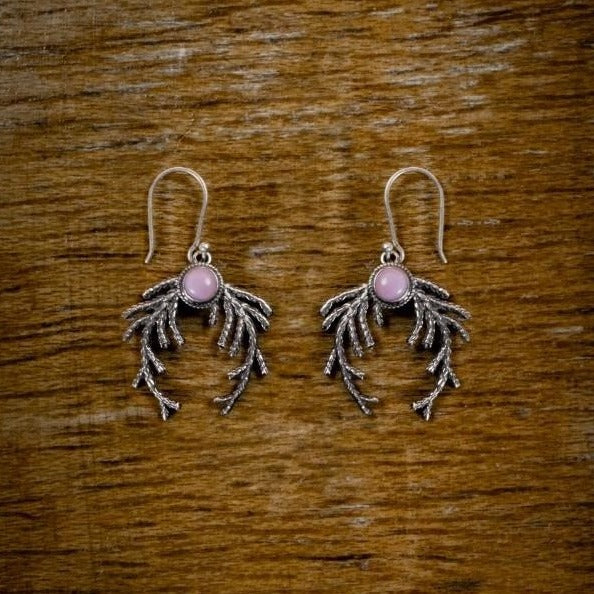 ARETES CIPRES CON PIEDRA  OPALO ROSADO