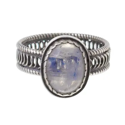 ANILLO ESPIRAL CON PIEDRA LUNA OVAL